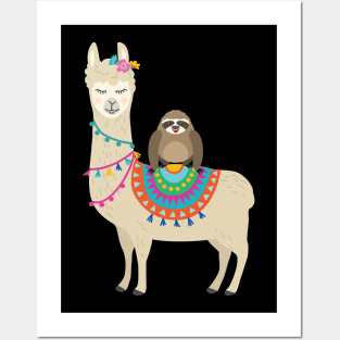 'Sloth Riding Llama' Funny Sloth Gift Posters and Art